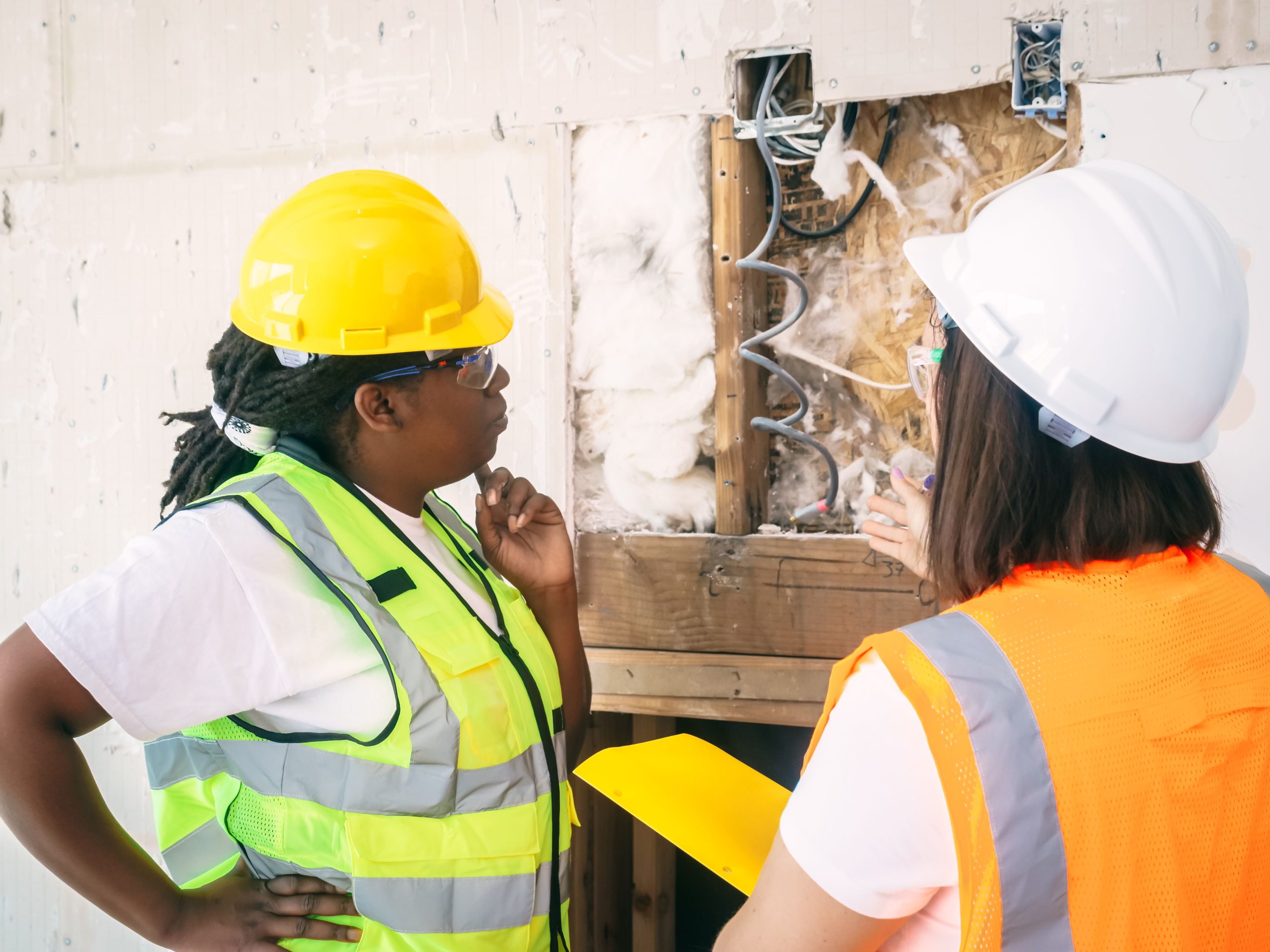 Deux ingénieures inspectent site construction détail